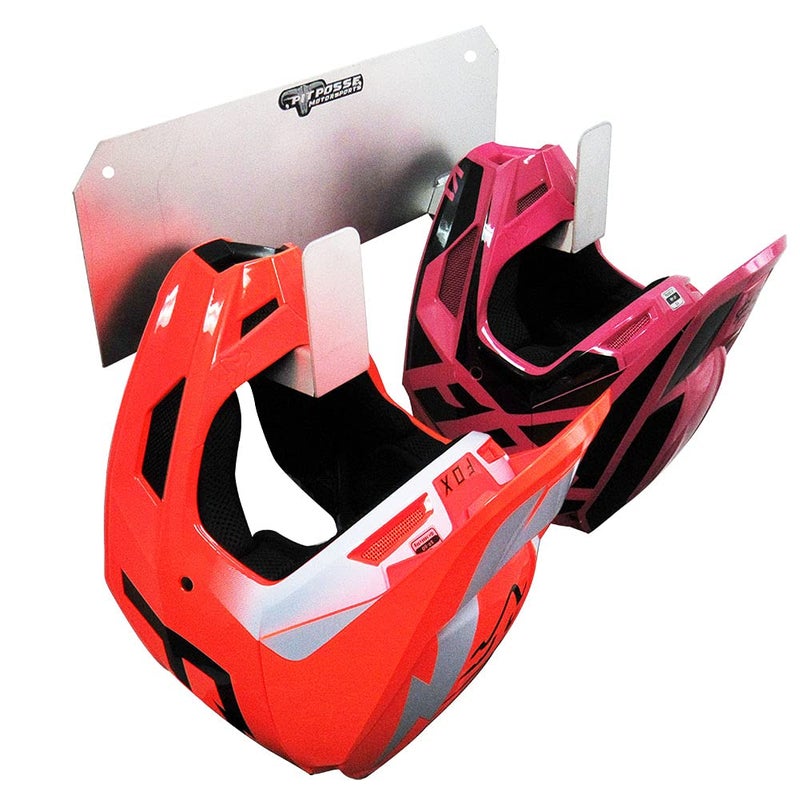 Pit Posse PP125 Dual Helmet Rack Holder Enclosed Race Trailer Garage Shop - Made in USA - Aluminum Storage Organizer Hanger Motorcycle ATV Bike Snowmobile Helmets - Double Utility Hook (Silver) - Image 3